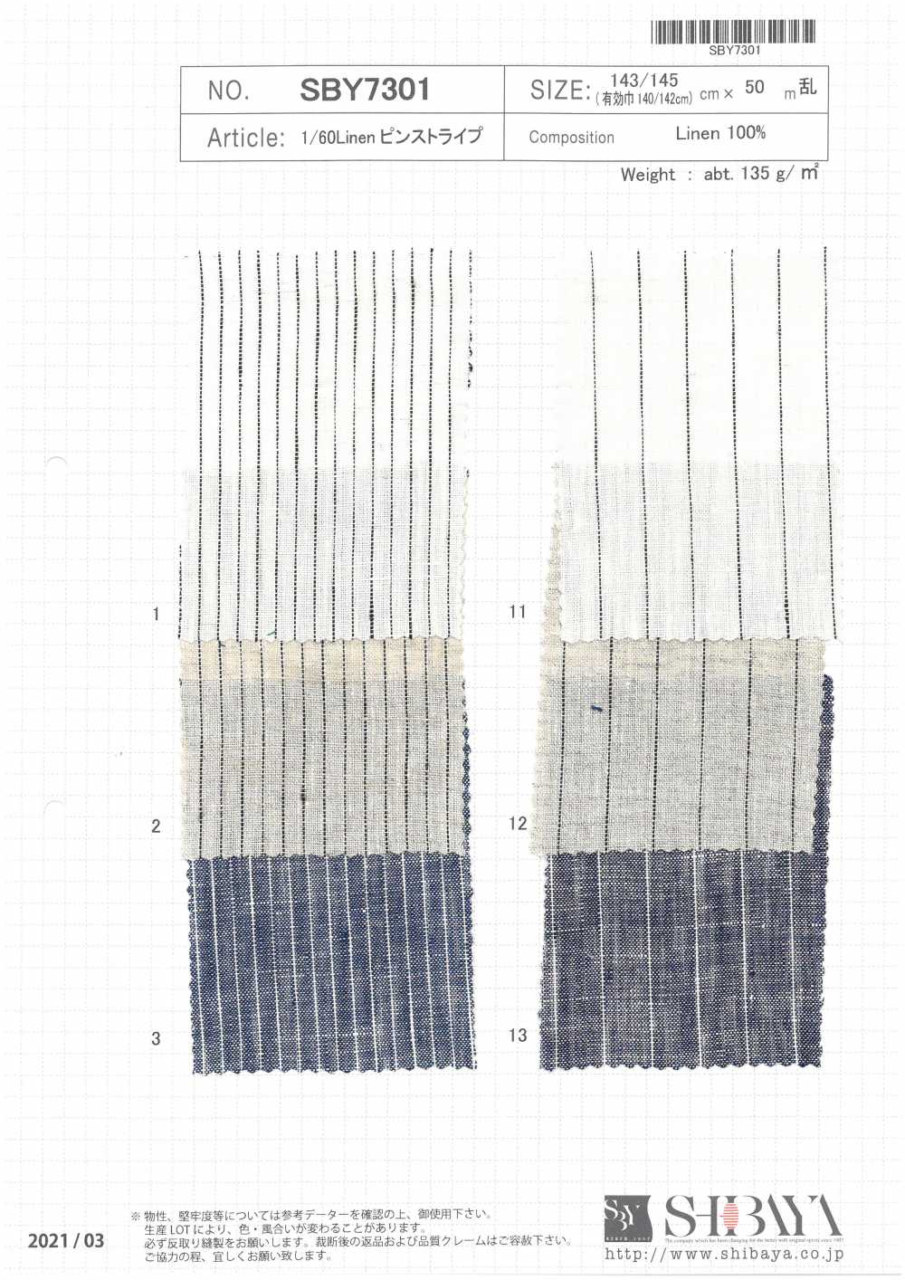 SBY7301 1/60 Linen Pinstripe[Textile / Fabric] SHIBAYA