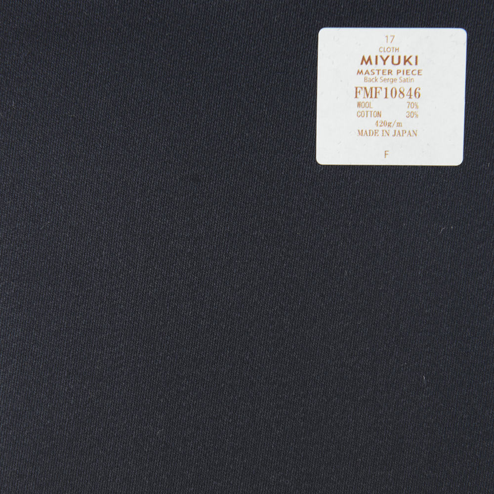 FMF10846 Masterpiece Back Serge Satin Plain Wool Cotton Navy Blue[Textile] Miyuki Keori (Miyuki)