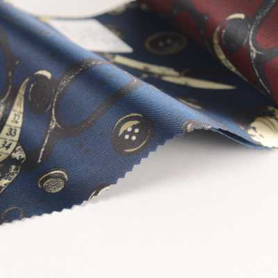 URJ-049 Made In Italy Cupra 100% Printed Lining Tailoring Tools And Button Pattern Blue TCS Sub Photo