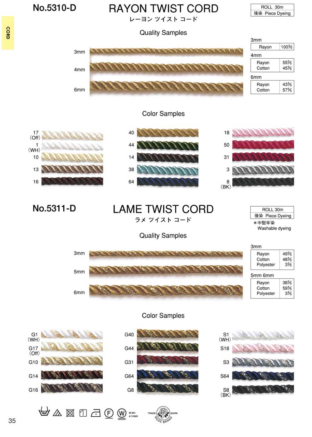 5311-D Lame Twist Cord[Ribbon Tape Cord] ROSE BRAND (Marushin)