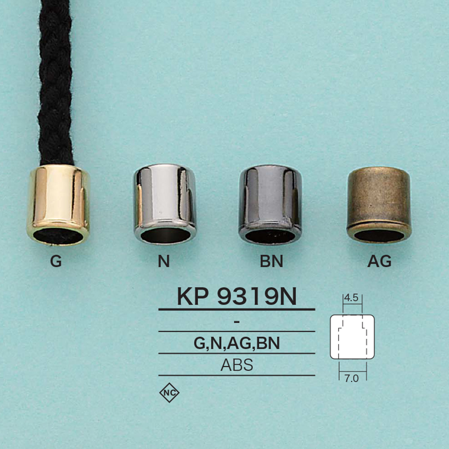 KP9319N Cylindrical Cord End(Plating)[Buckles And Ring] IRIS