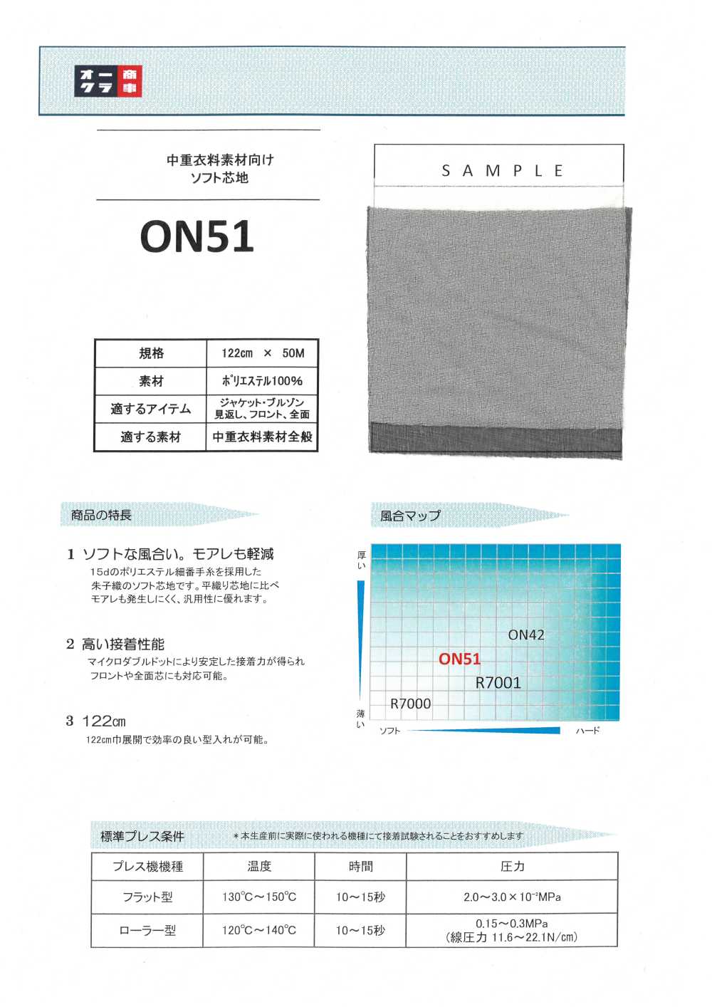 ON51 Soft Interlining For Medium And Heavy Clothing Nittobo