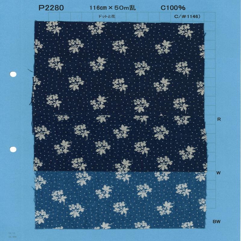 P2280-dotflower Chambray Discharge Print Dots And Flowers[Textile / Fabric] Yoshiwa Textile