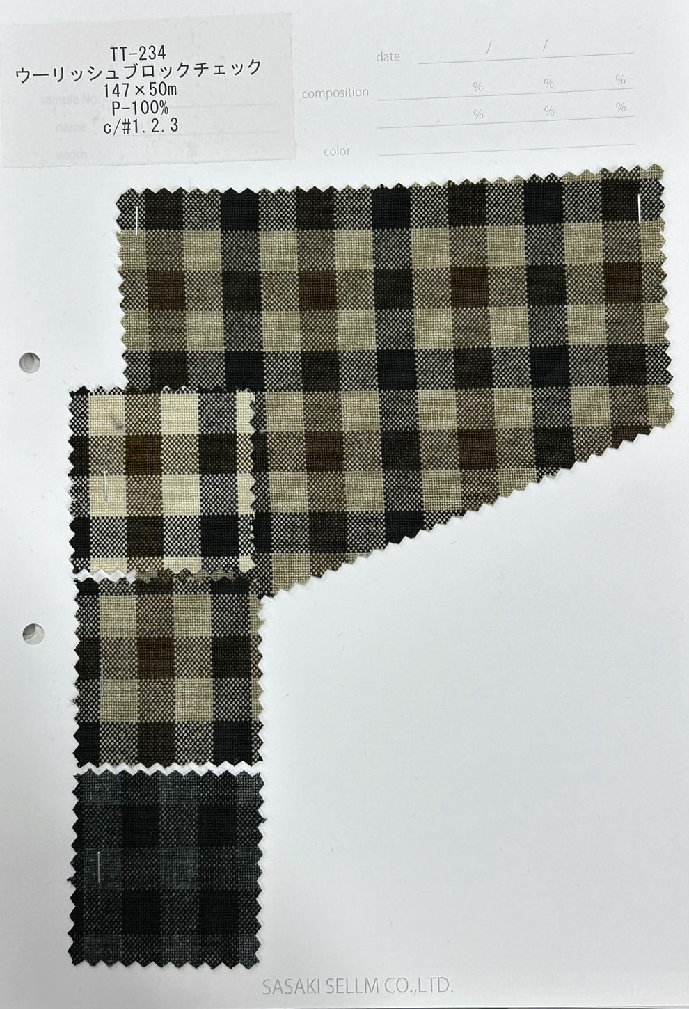 TT-234 Woolish Block Check[Textile / Fabric] SASAKISELLM