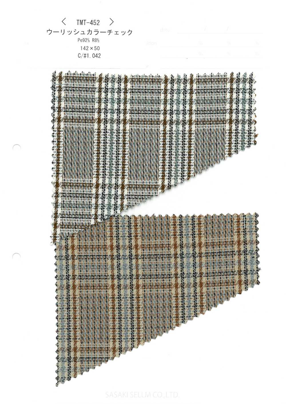 TMT-452 Woolish Color Check[Textile / Fabric] SASAKISELLM