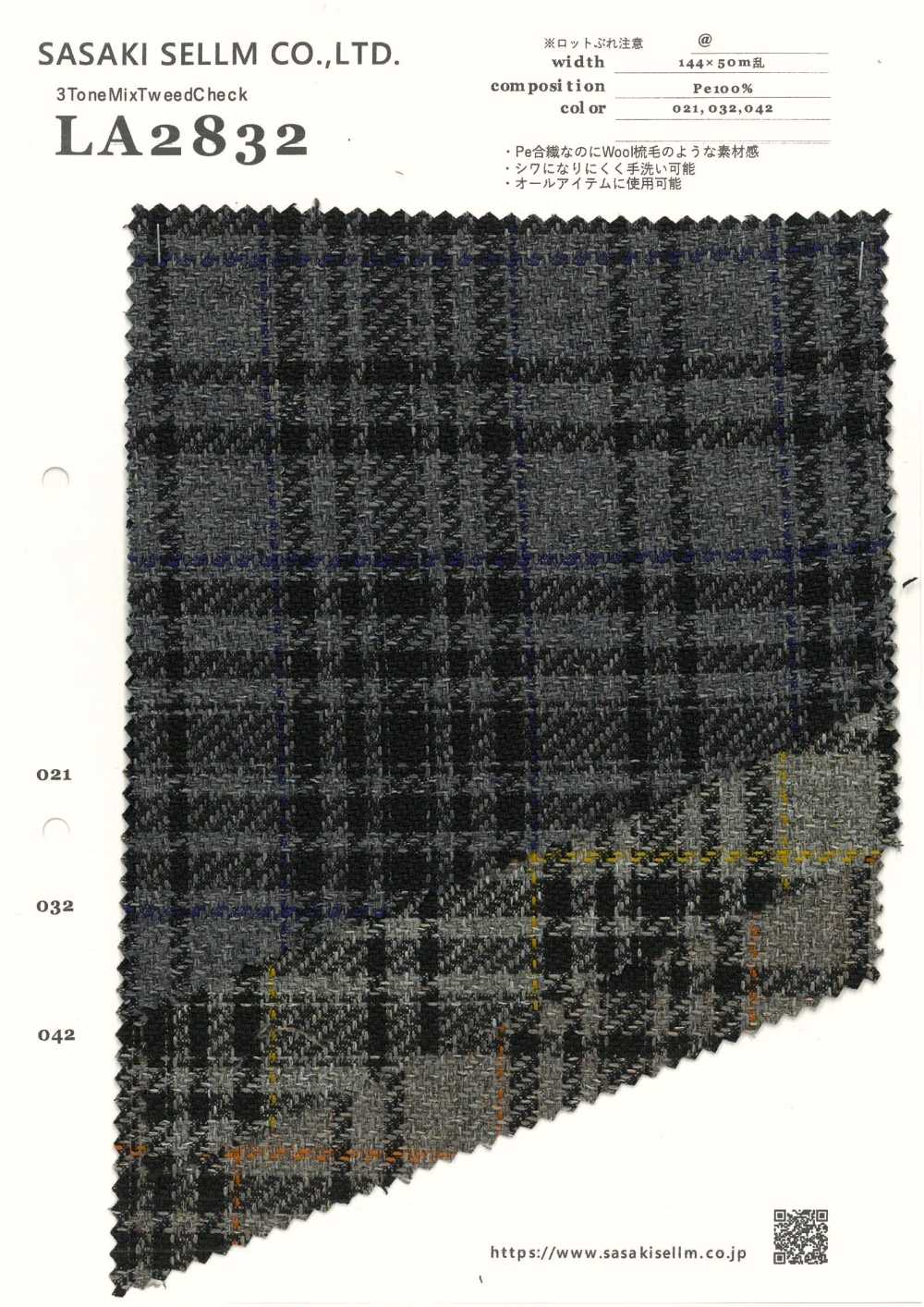LA2832 3ToneMix Tweed Check[Textile / Fabric] SASAKISELLM