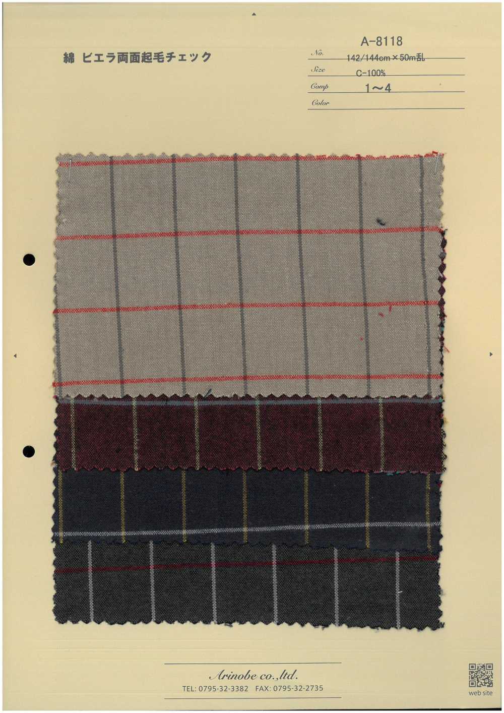 A-8118 Double-sided Fuzzy Cotton Viyella Check[Textile / Fabric] ARINOBE CO., LTD.