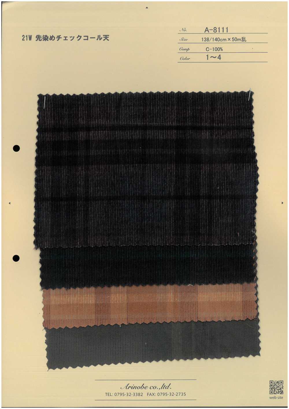 A-8111 21W Yarn Dyed Check Corduroy[Textile / Fabric] ARINOBE CO., LTD.