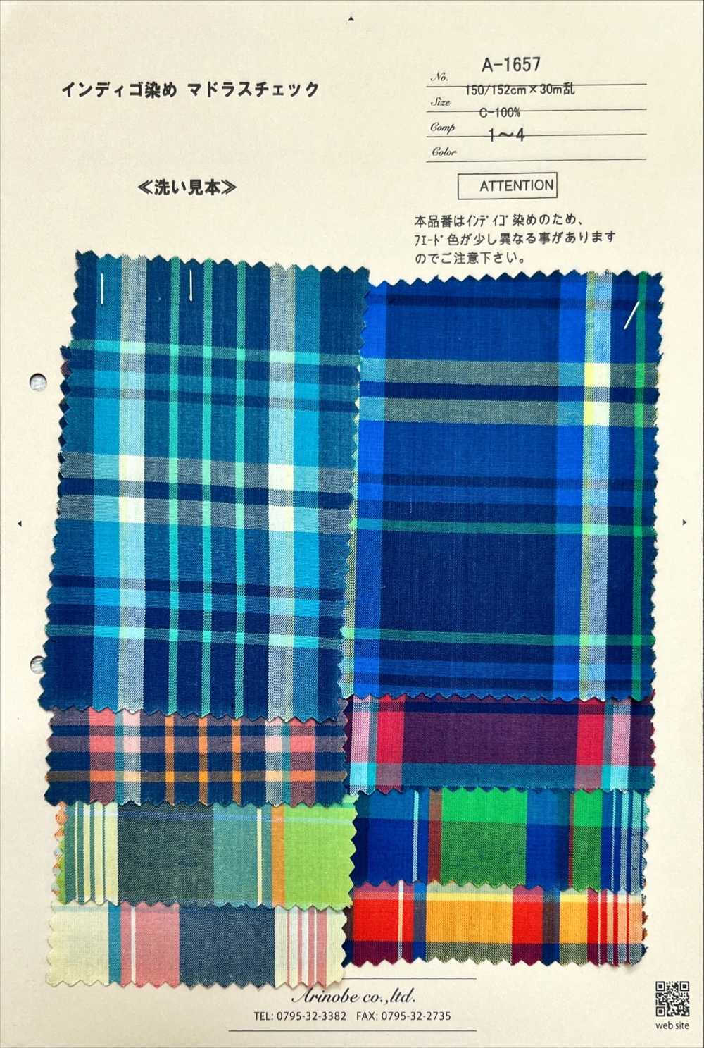 A-1657 Indigo Dyed Madras Check[Textile / Fabric] ARINOBE CO., LTD.