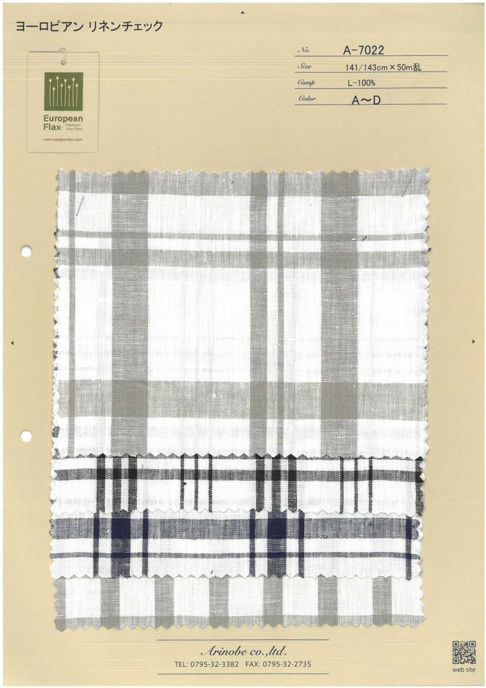 A-7022 European Linen Check[Textile / Fabric] ARINOBE CO., LTD.