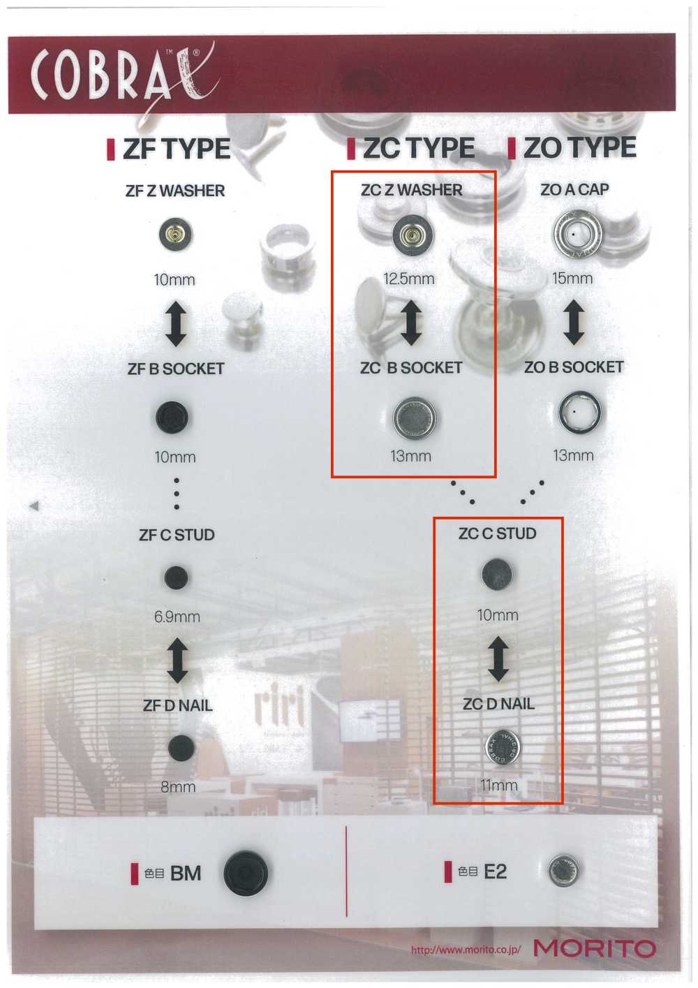 ZC-Z/B/C/D COBRAX® ZC 4SET (Decorative Base/socket/stud/post)[Press Fastener/ Eyelet Washer] Morito