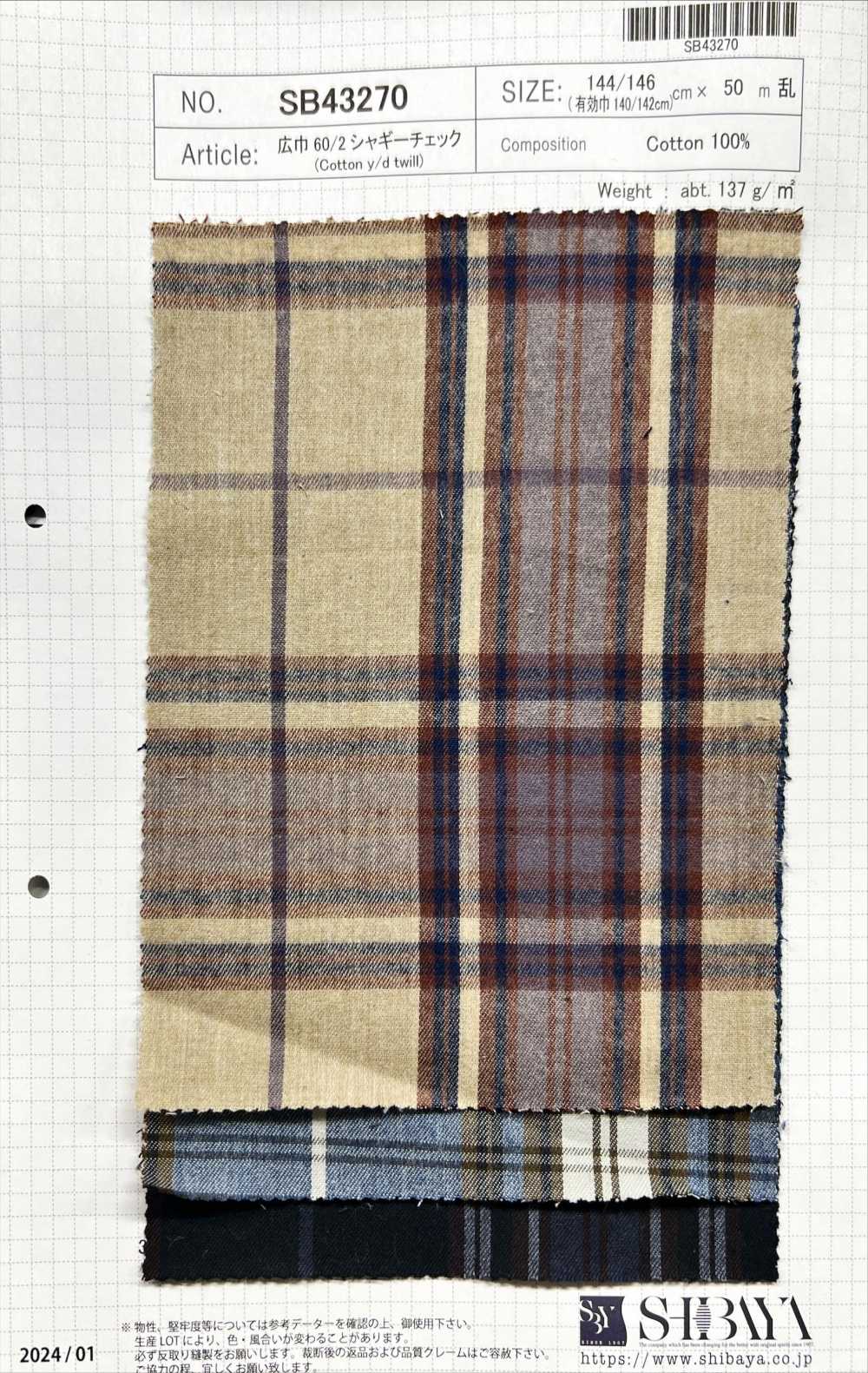 SB43270 Wide Width 60/2 Shaggy Check[Textile / Fabric] SHIBAYA