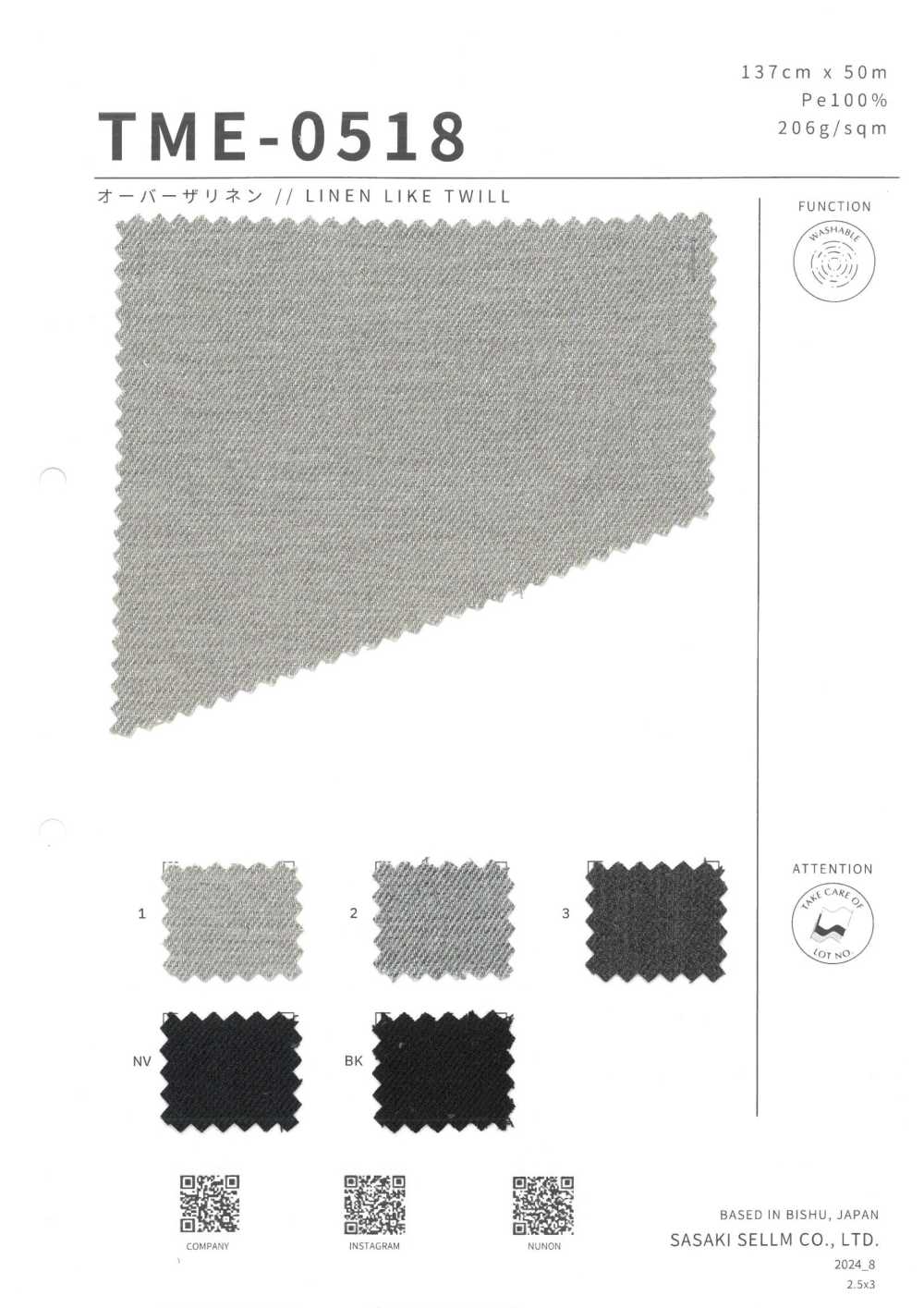 TME-0518 OVER THE LINEN // LINEN LIKE TWILL[Textile / Fabric] SASAKISELLM