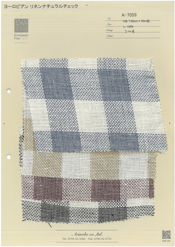 A-7059 European Linen Natural Check[Textile / Fabric] ARINOBE