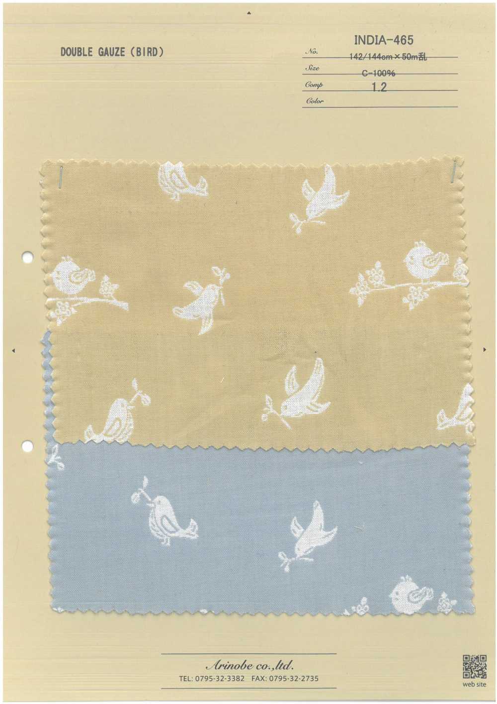 INDIA-465 Double Gauze Bird[Textile / Fabric] ARINOBE