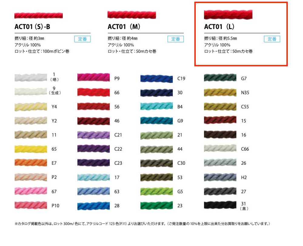 ACT01(L) Acrylic Twisted Cord 5.5mm[Ribbon Tape Cord] Cordon