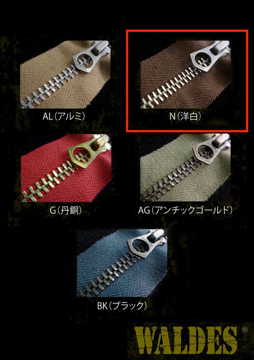 75-N-CO-OR WALDES® Vintage Zipper , Nickel Silver , Size 75, Cotton Tape, Four-Piece Opening Asahi Zipper