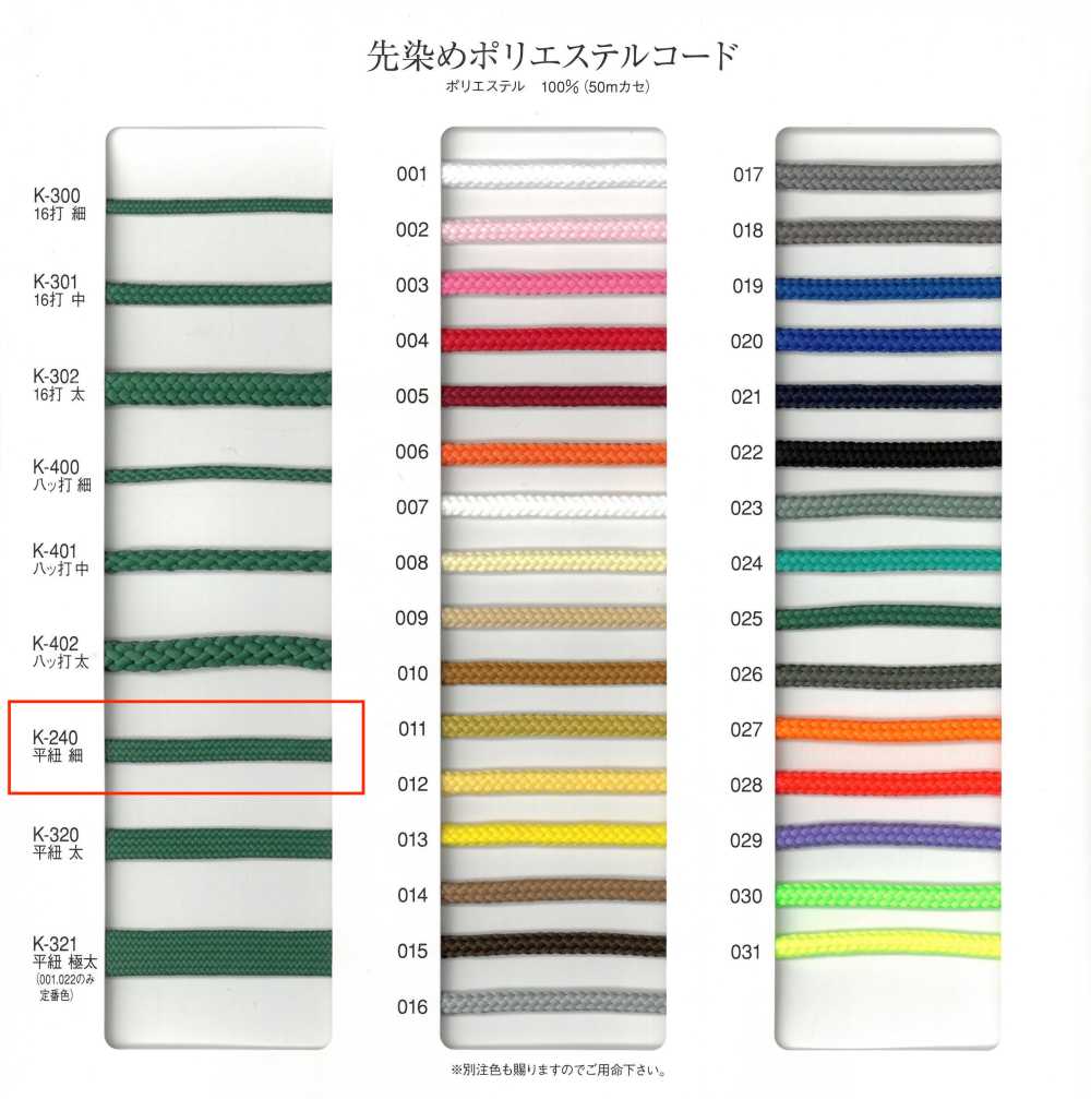 K-240 Thin Yarn Dyed Polyester Flat Cord[Ribbon Tape Cord] RIVER