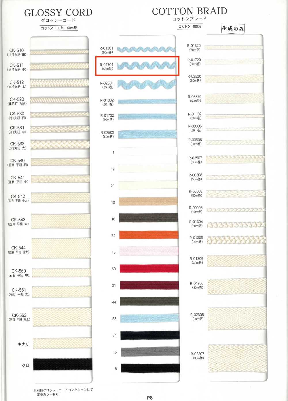 R-01701 Cotton Braid[Ribbon Tape Cord] RIVER