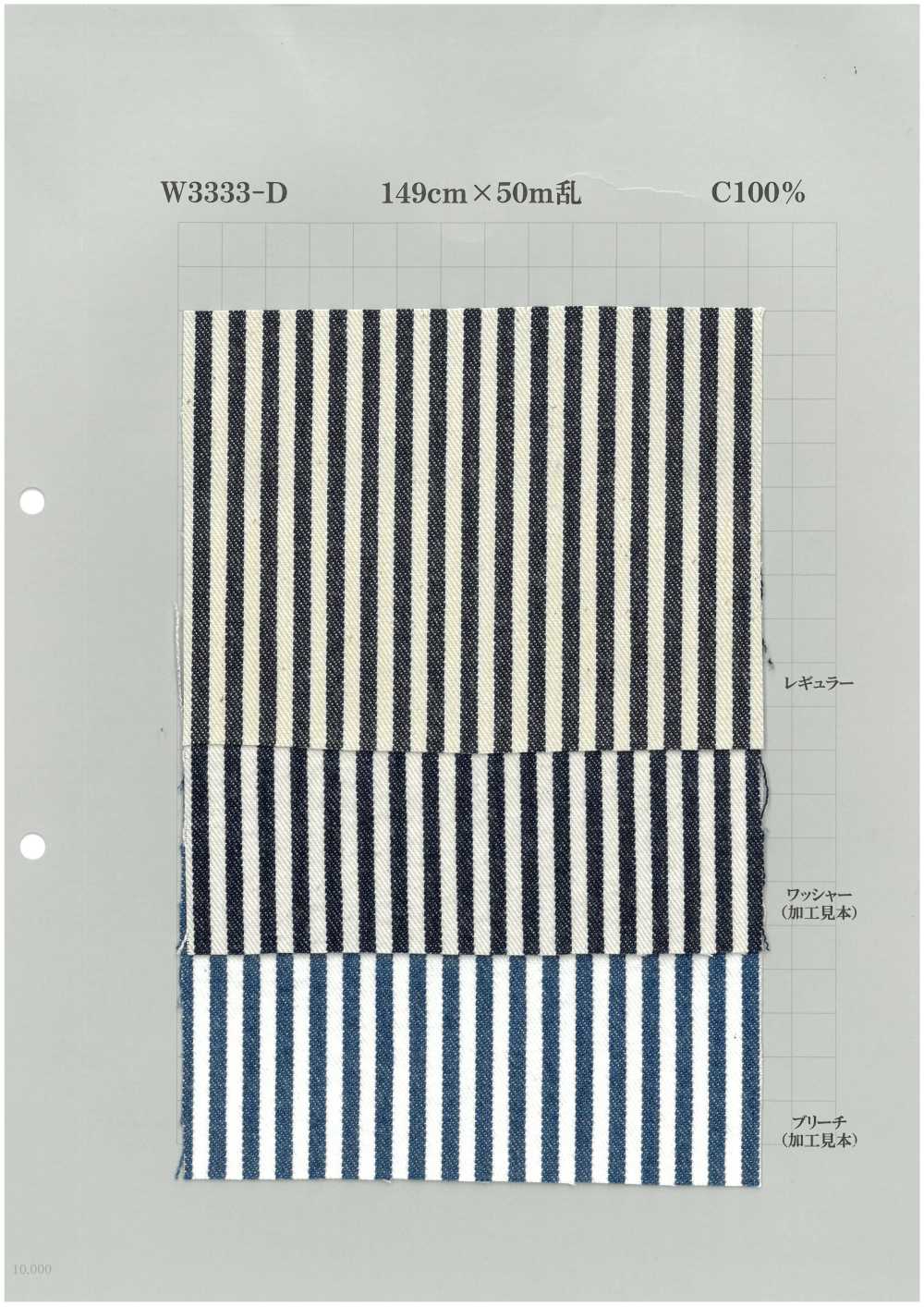 W3333-D Cotton Bold Stripe Hickory Denim 10oz[Textile / Fabric] Yoshiwa Textiles