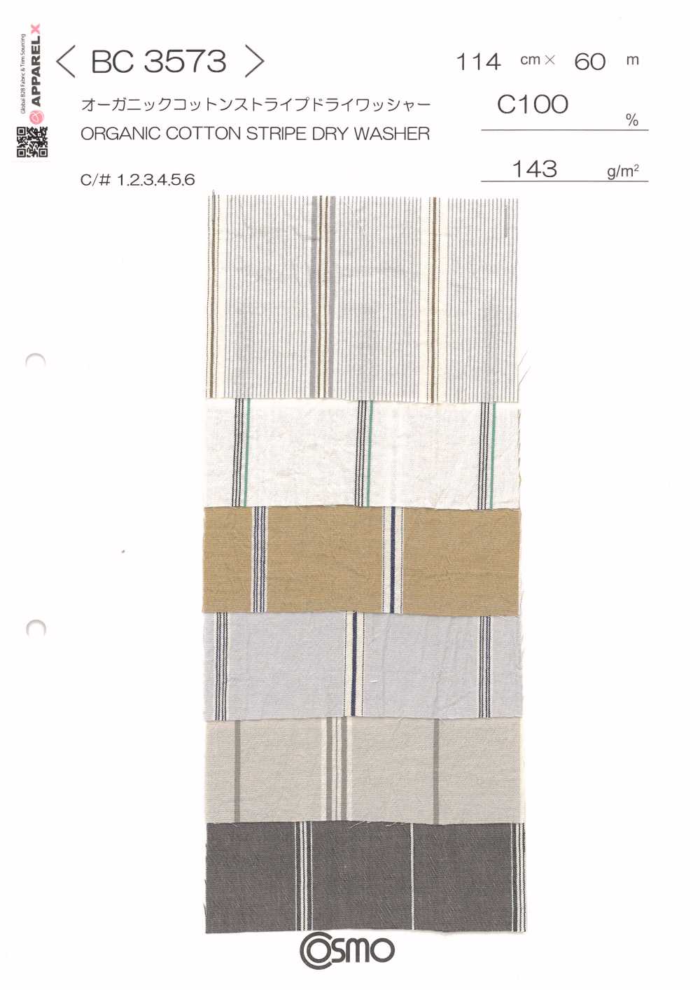 BC3573 Organic Cotton Stripe, Dry- Wash Finish.[Textile / Fabric] COSMO TEXTILE