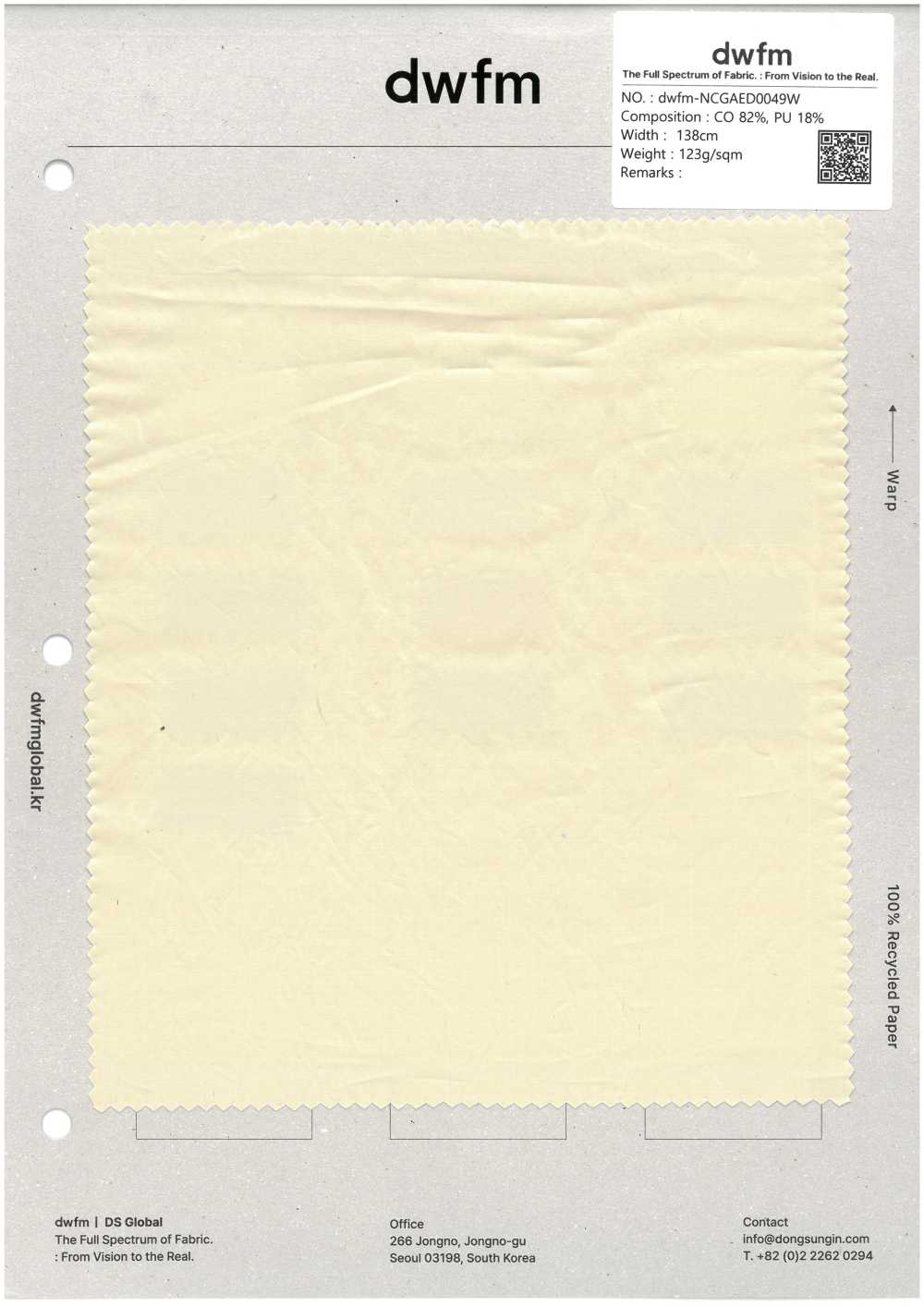 DWFM-NCGAED0049W PU Coated Cotton Broadcloth[Textile / Fabric]