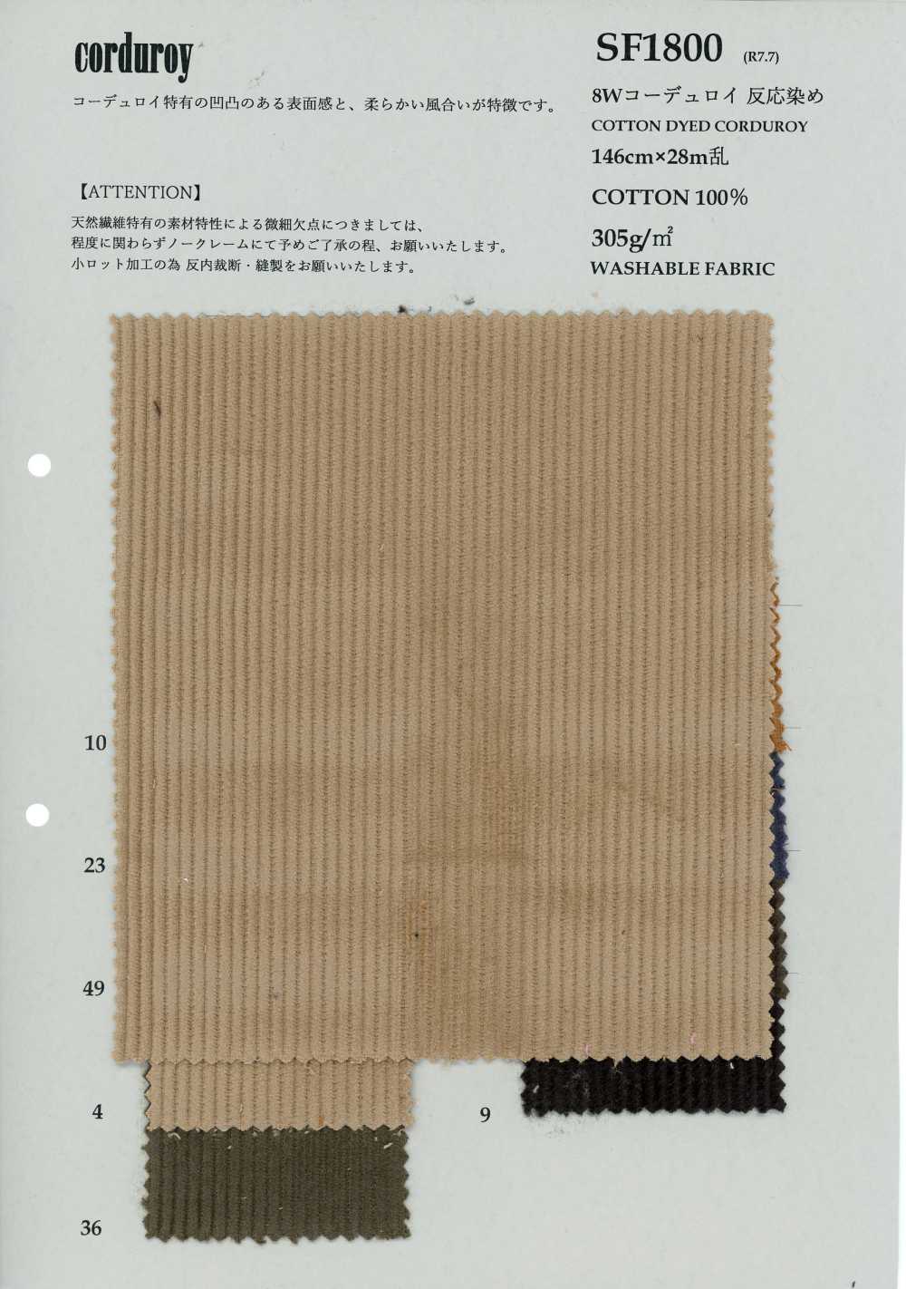 SF1800 8W Corduroy, Piece-dyed[Textile / Fabric] KOYAMA