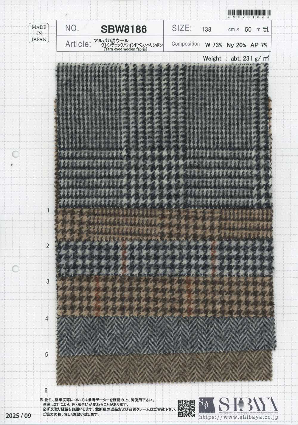 SBW8186 Alpaca-blend Wool Glen Check/windowpane/herringbone[Textile / Fabric] SHIBAYA