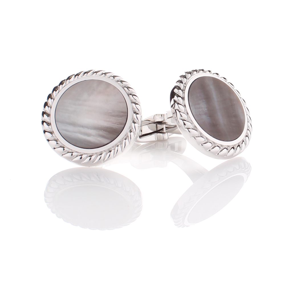 A-2 Sterling Silver Formal Cuffs Black Mother Of Pearl Shell Silver Round[Formal Accessories] Yamamoto(EXCY)