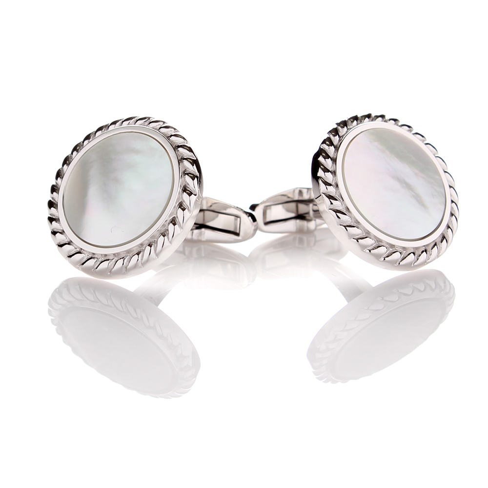 A-3-C Sterling Silver Formal Cuffs White Mother Of Pearl Shell Silver Round[Formal Accessories] Yamamoto(EXCY)