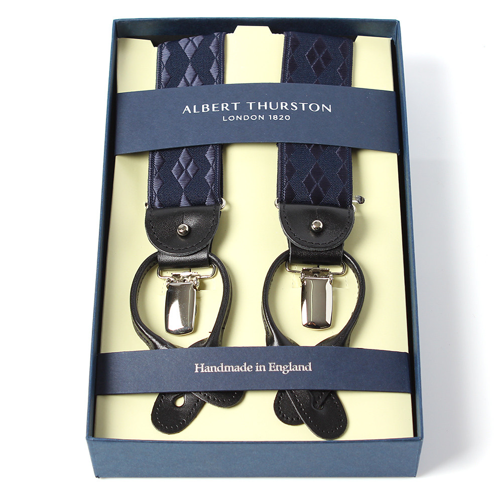 AT-2277-NV ALBERT THURSTON Suspenders, Navy Blue, Diamond Pattern, 35mm Elastic Band[Formal Accessories] ALBERT THURSTON