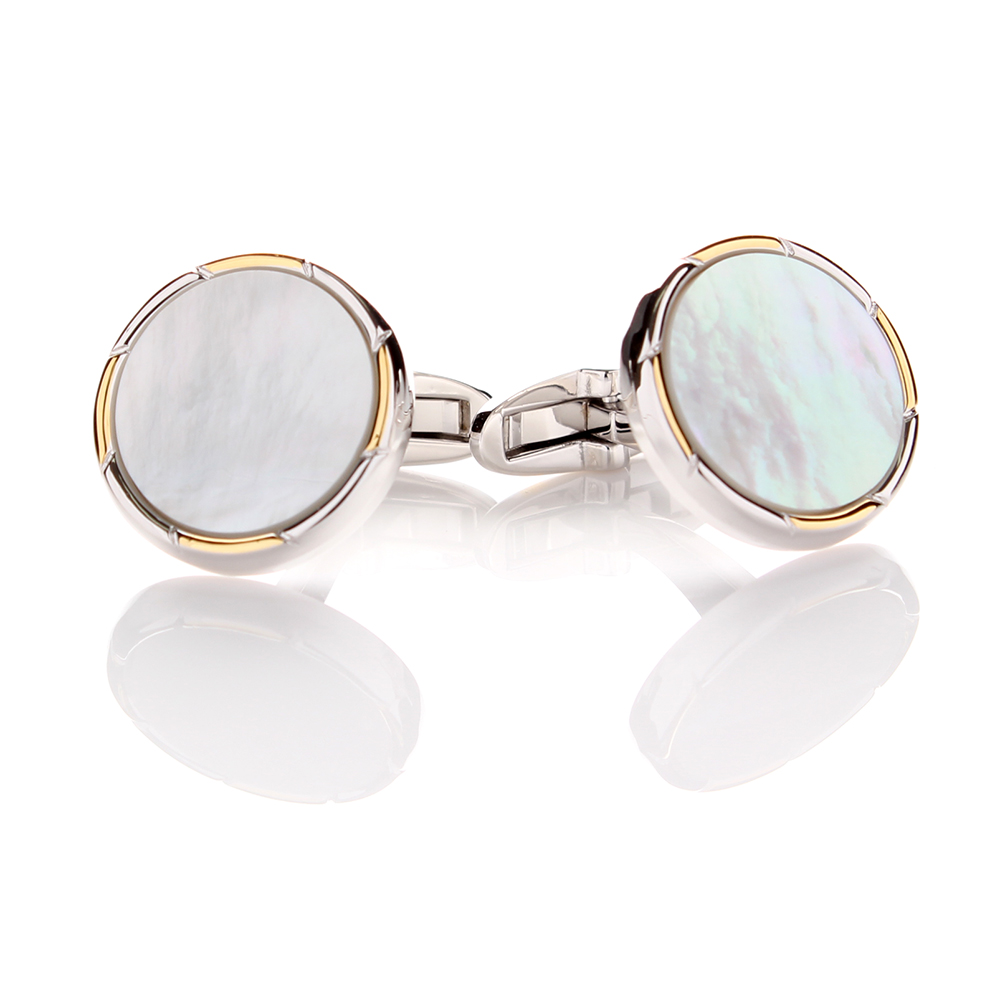CB-3 Formal Cufflinks, Mother Of Pearl Shell , Gold And Silver, Round[Formal Accessories] Yamamoto(EXCY)