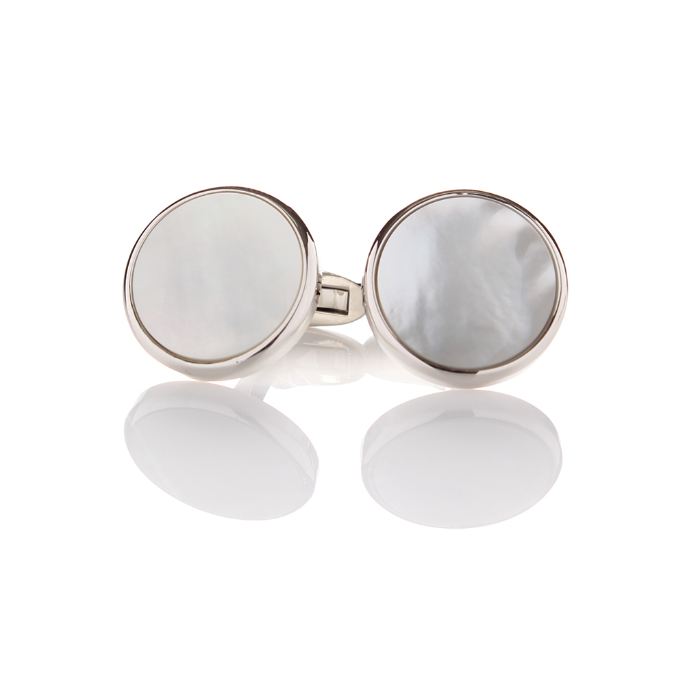 E-3-C Formal Cufflinks, Mother Of Pearl Shell , Silver, Round[Formal Accessories] Yamamoto(EXCY)