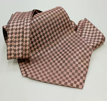 MS-5007 Hand-tied Ascot Tie And Handkerchief Set In Pink Check[Formal Accessories] Yamamoto(EXCY)