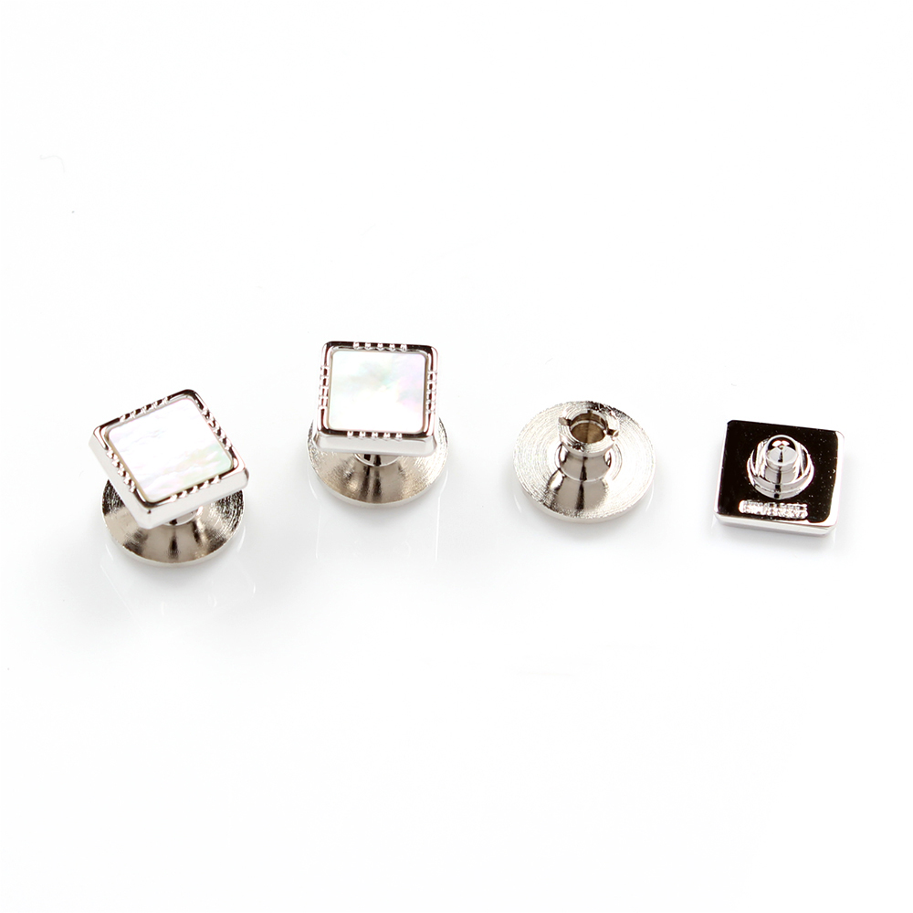 P-3 Sterling Silver Stud Buttons , Mother Of Pearl Shell Silver Square Shape[Formal Accessories] Yamamoto(EXCY)