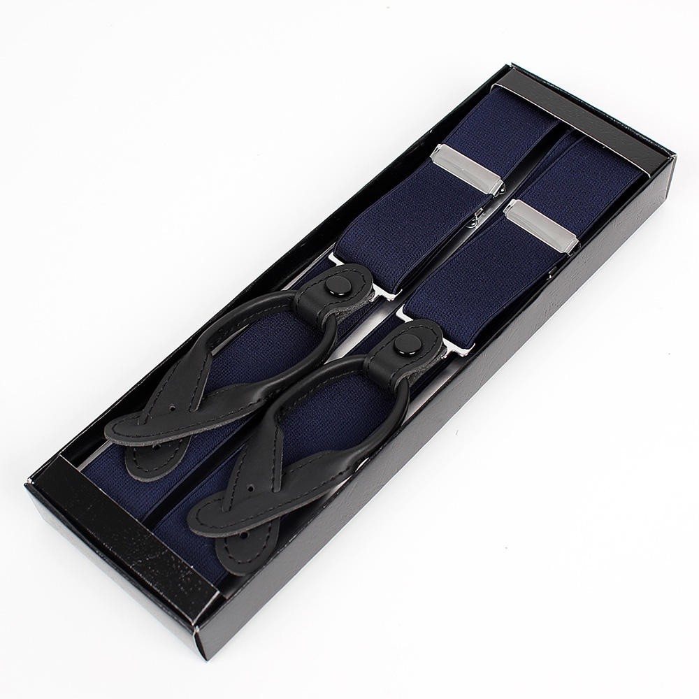 SR-206 Domestic Suspenders Navy Blue Hanging Leather Type[Formal Accessories] Yamamoto(EXCY)