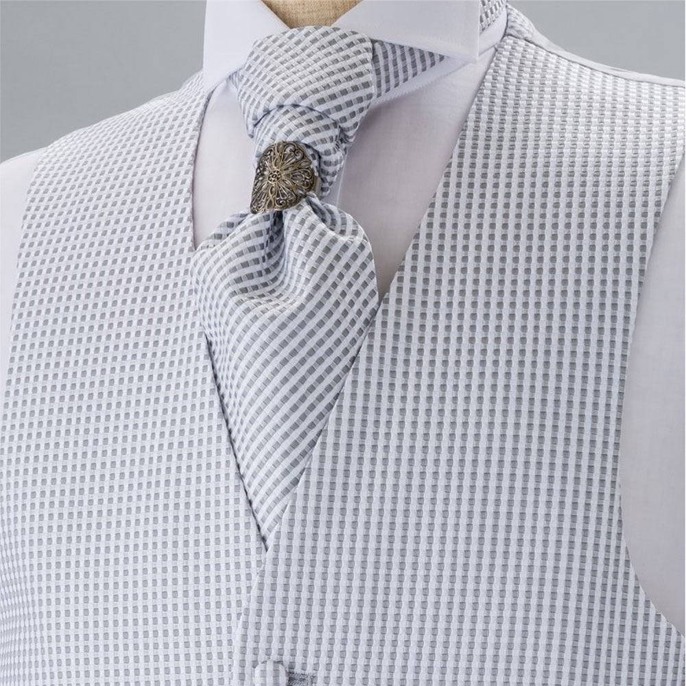 YT-19 Made In Japan Jacquard Ascot Tie (Euro Thai) Plaid Light Gray[Formal Accessories] Yamamoto(EXCY)
