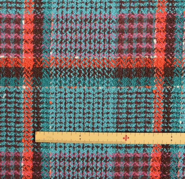 Y6513 LINTON Linton Tweed Made In England Turquoise Blue X Red Textile LINTON