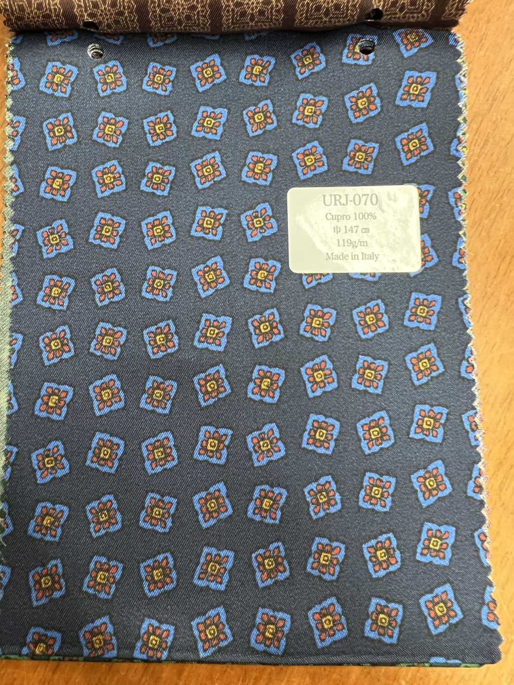 URJ-070 Made In Italy 100% Cupra Printed Lining, Small Floral Pattern, Blue TCS