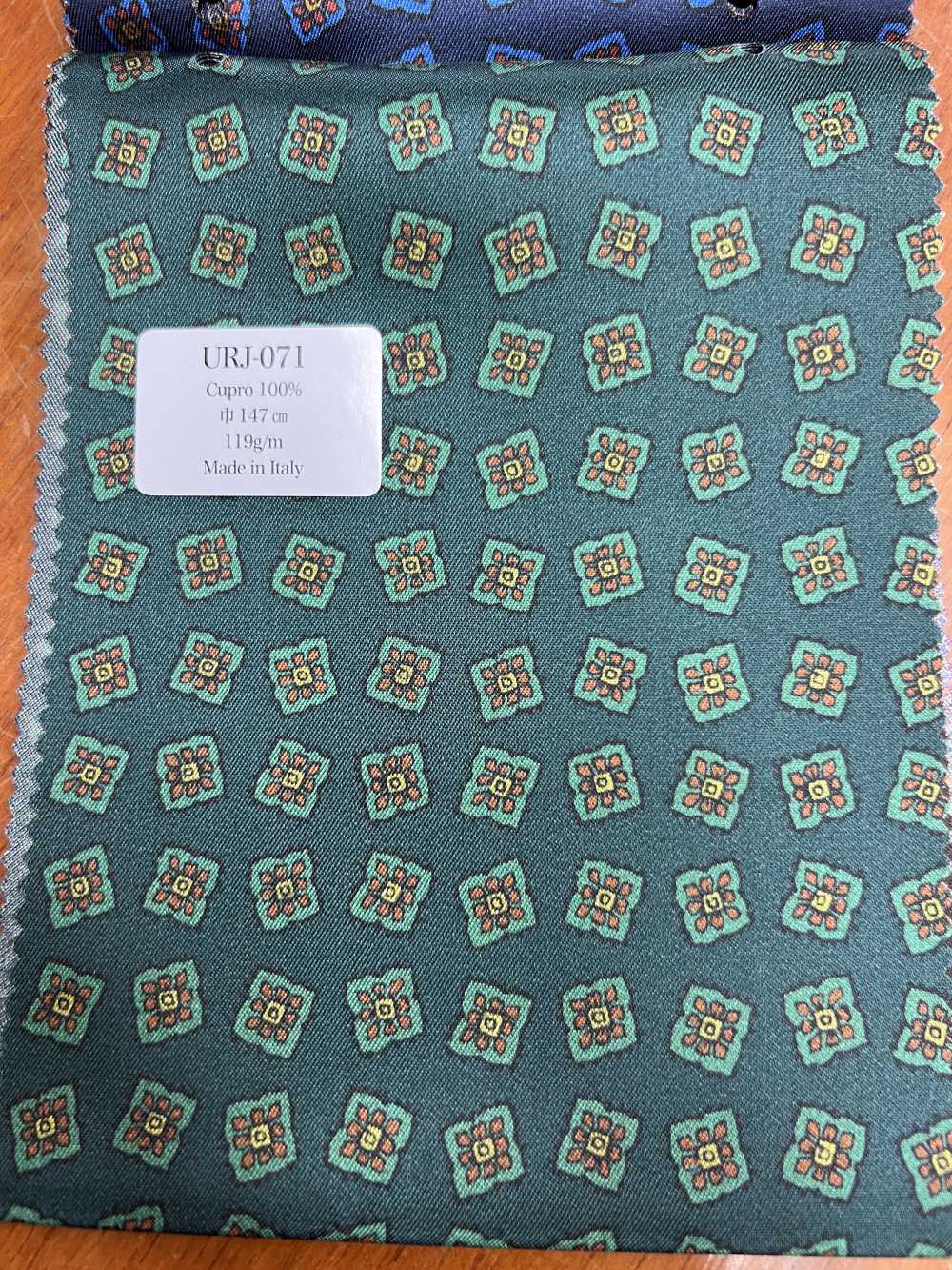 URJ-071 Made In Italy 100% Cupra Printed Lining Small Floral Pattern Green TCS