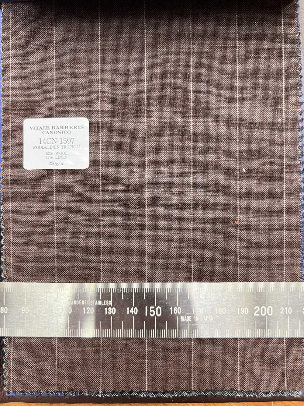 14CN1597 CANONICO 21 Micron Wool & Linen Stripe Brown[Textile] CANONICO