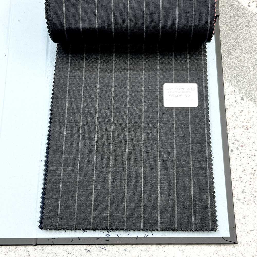 95406-52 25SS BEST SELECTION [FANCY WORSTED] Fancy Worsted Dark Grey Chalk Stripe[Textile] Kunishima Co., Ltd.