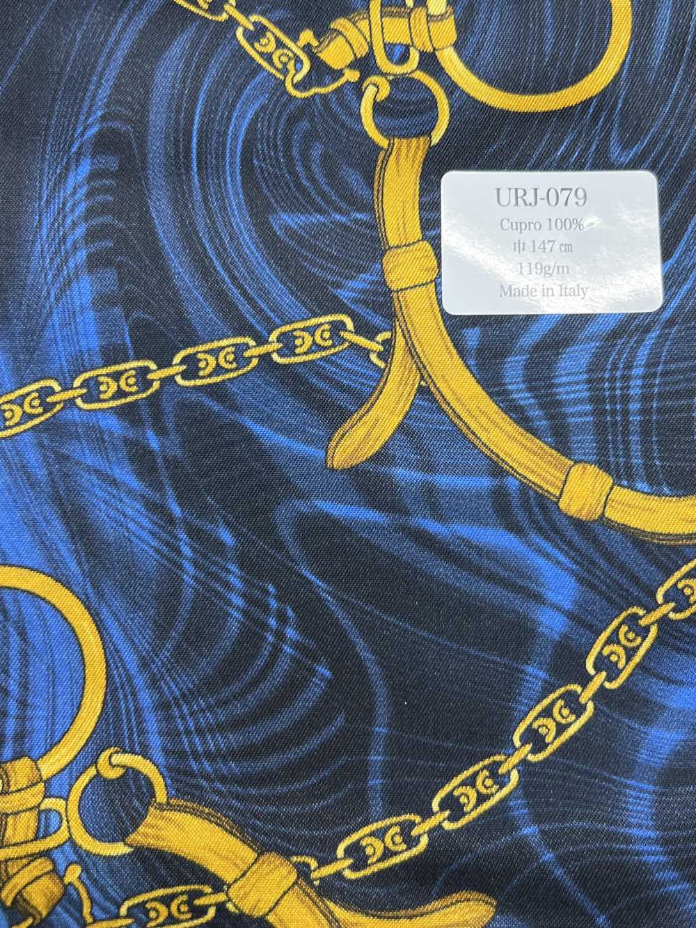 URJ-079 Made In Italy 100% Cupra Printed Lining, Chain Pattern, Blue TCS