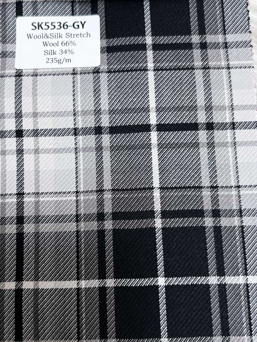 SK5536-GY Standard Japanese Silk Wool Stretch Check Gray[Textile]