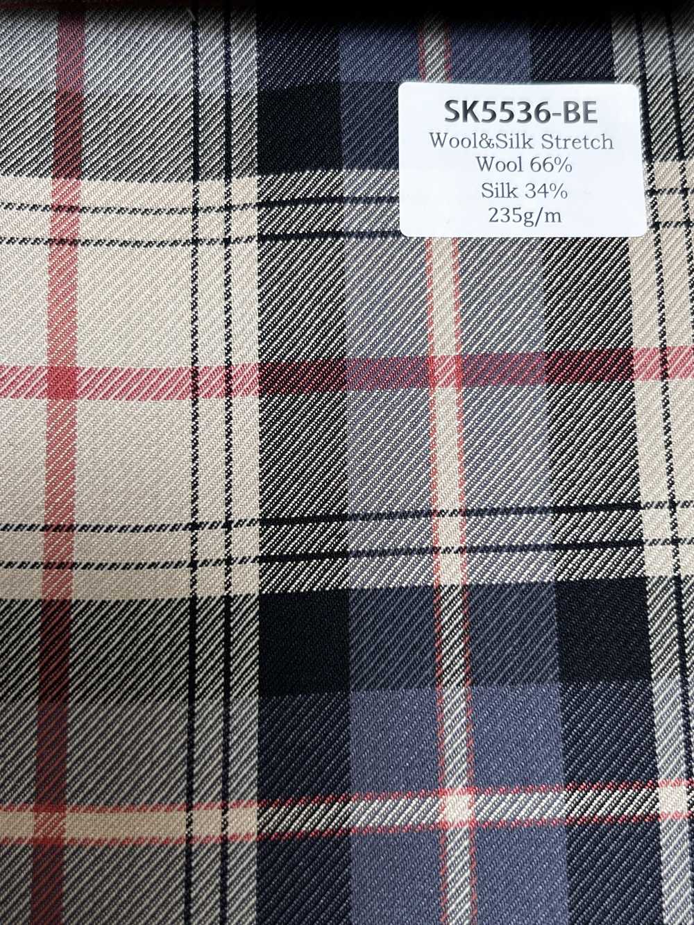 SK5536-BE Standard Japanese Silk-Wool Stretch Check Beige[Textile]