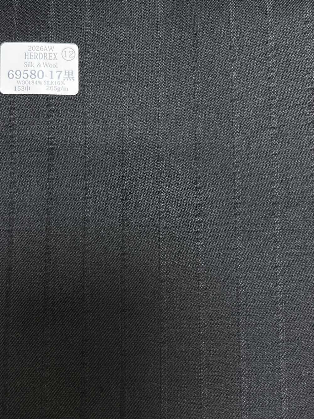 69580-17 26AW HERDREX [Silk & Wool] Silk And Wool Black Shadow Stripe[Textile] Kunishima Co., Ltd.