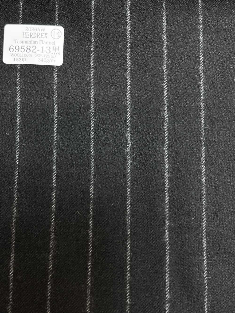 69582-13 26AW HERDREX [Tasmanian Flannel] Silk And Wool Black Stripe[Textile] Kunishima Co., Ltd.
