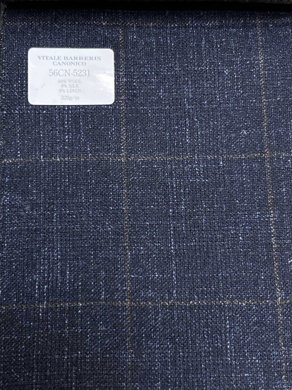 56CN5231 CANONICO Wool Silk & Linen Fancy Suiting Navy Blue/Brown Windowpane[Textile] CANONICO