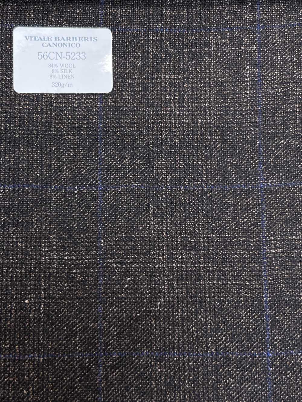 56CN5233 CANONICO WOOL SILK & LINEN FANCY SUITING Brown/Blue Windowpane[Textile] CANONICO