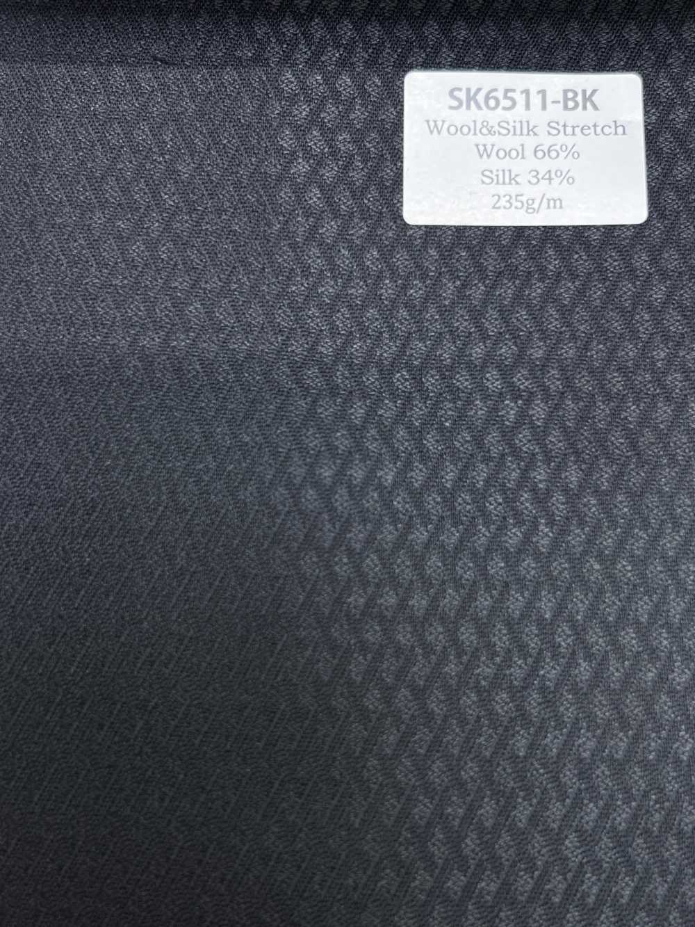 SK6511-BK Japanese-made Silk Wool Stretch Black Diamond Pattern[Textile] HOSOI SYOJI